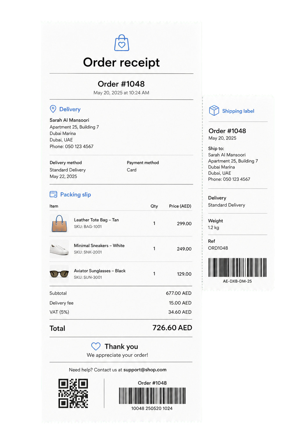 Bilingual VAT receipt with TRN and digital receipt code