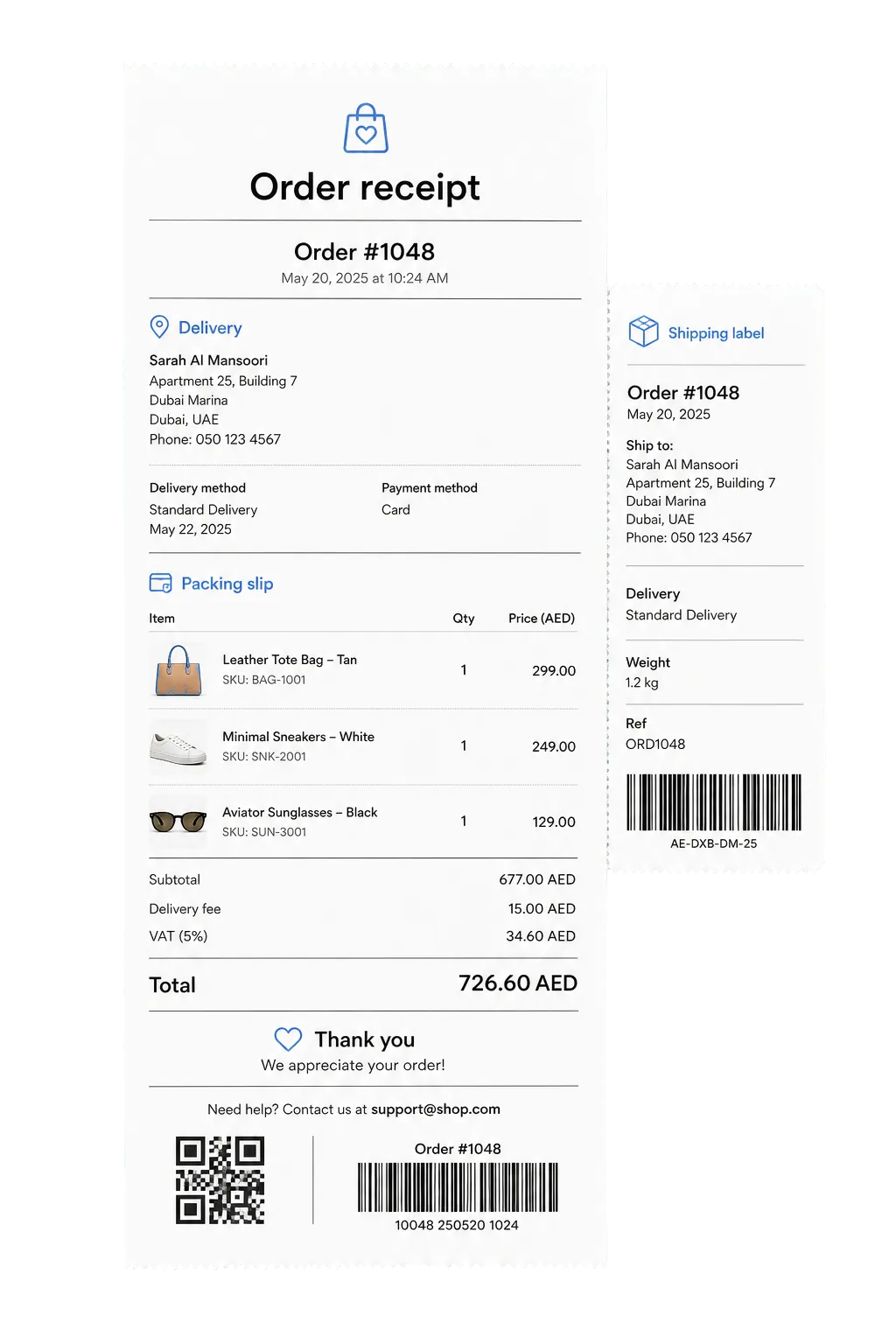 Bilingual VAT receipt with TRN and digital receipt code