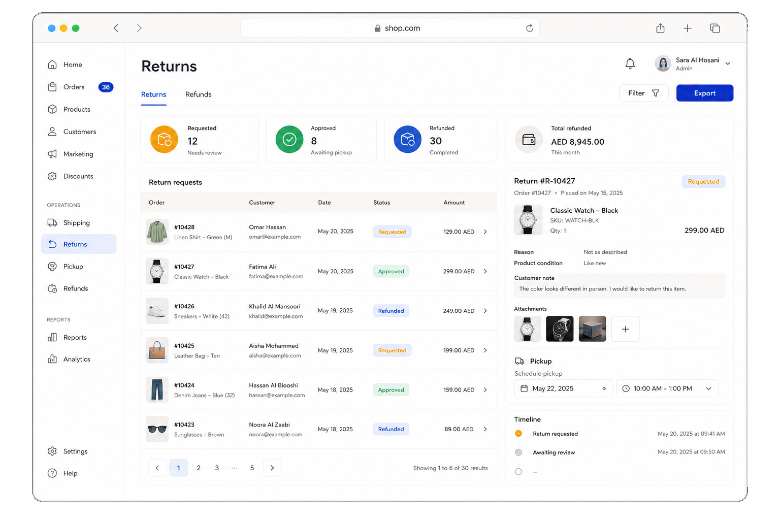 Return request and admin approval workflow