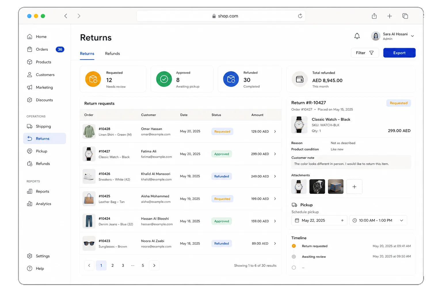 Return request and admin approval workflow